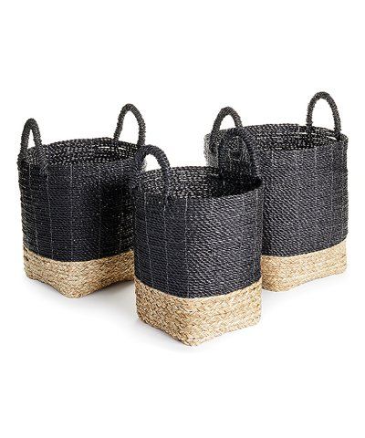 Porch & Petal Black & Natural Madura Market Basket - Set of Three | Zulily