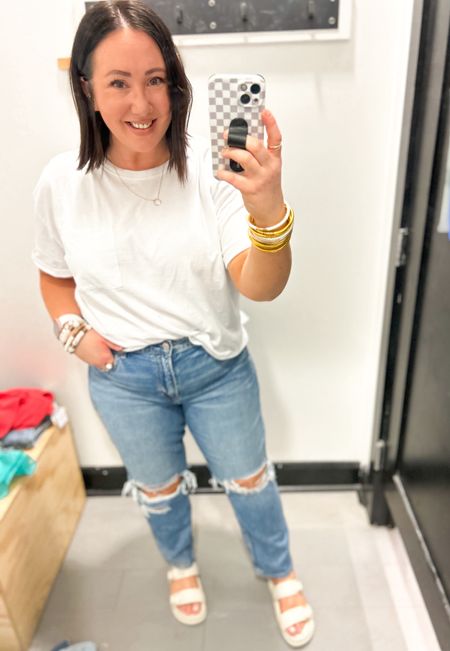 New mom jeans from AE! On sale too!  Size 16 short in mine. I sized up one size from my normal size 14. Love how these suck me in and love the length too  

#LTKMidsize #LTKFindsUnder50 #LTKSaleAlert