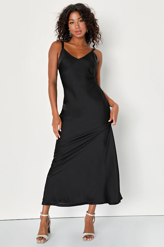 Chic Entrance Black Satin Backless Slip Maxi Dress | Lulus (US)