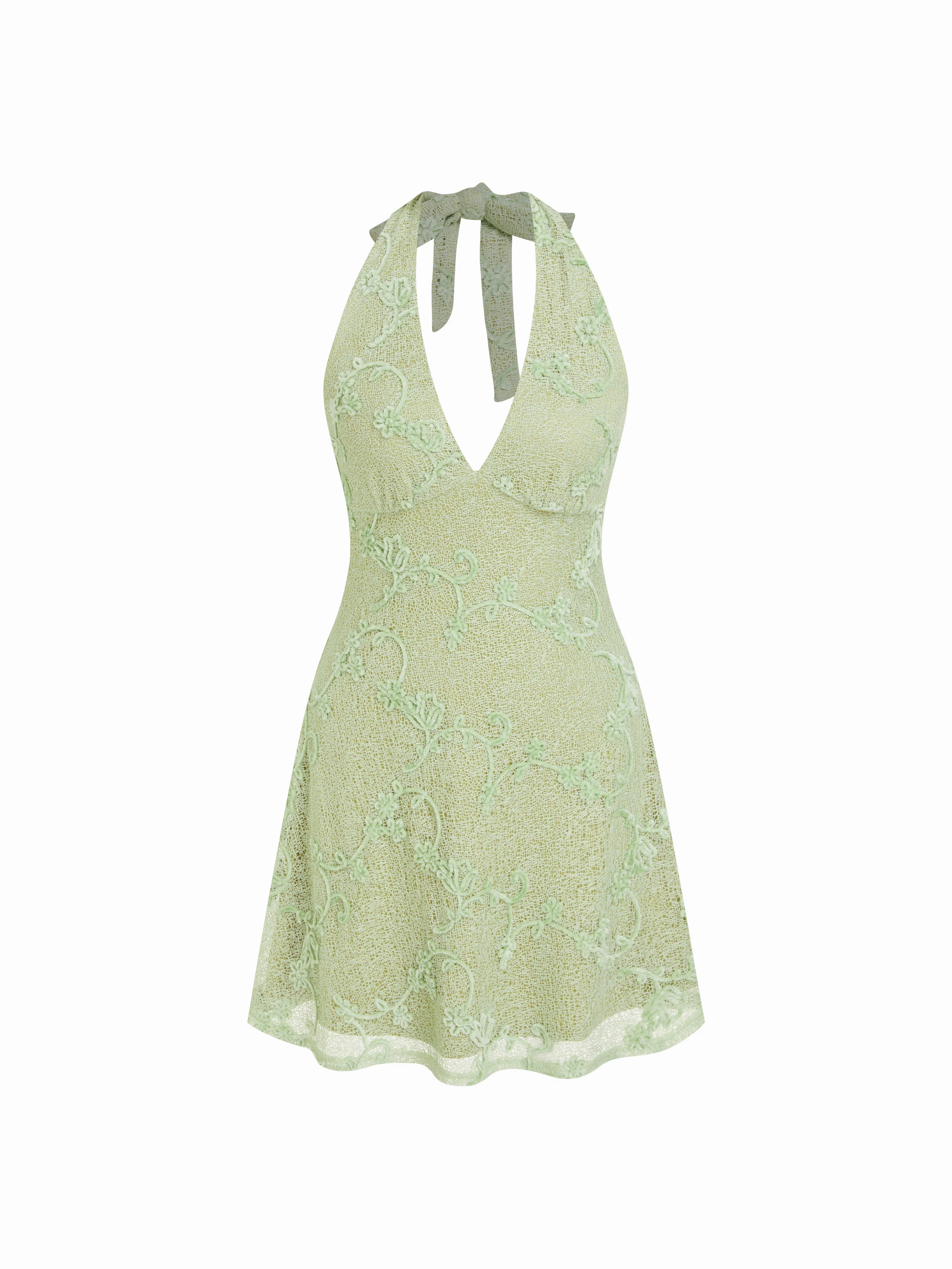 Lace Lace Halter Neckline A-line Mini Dress For Vacation | Cider