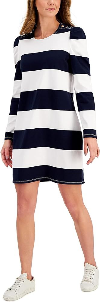Charter C Women's Striped Puff-Shoulder Dress | Amazon (US)