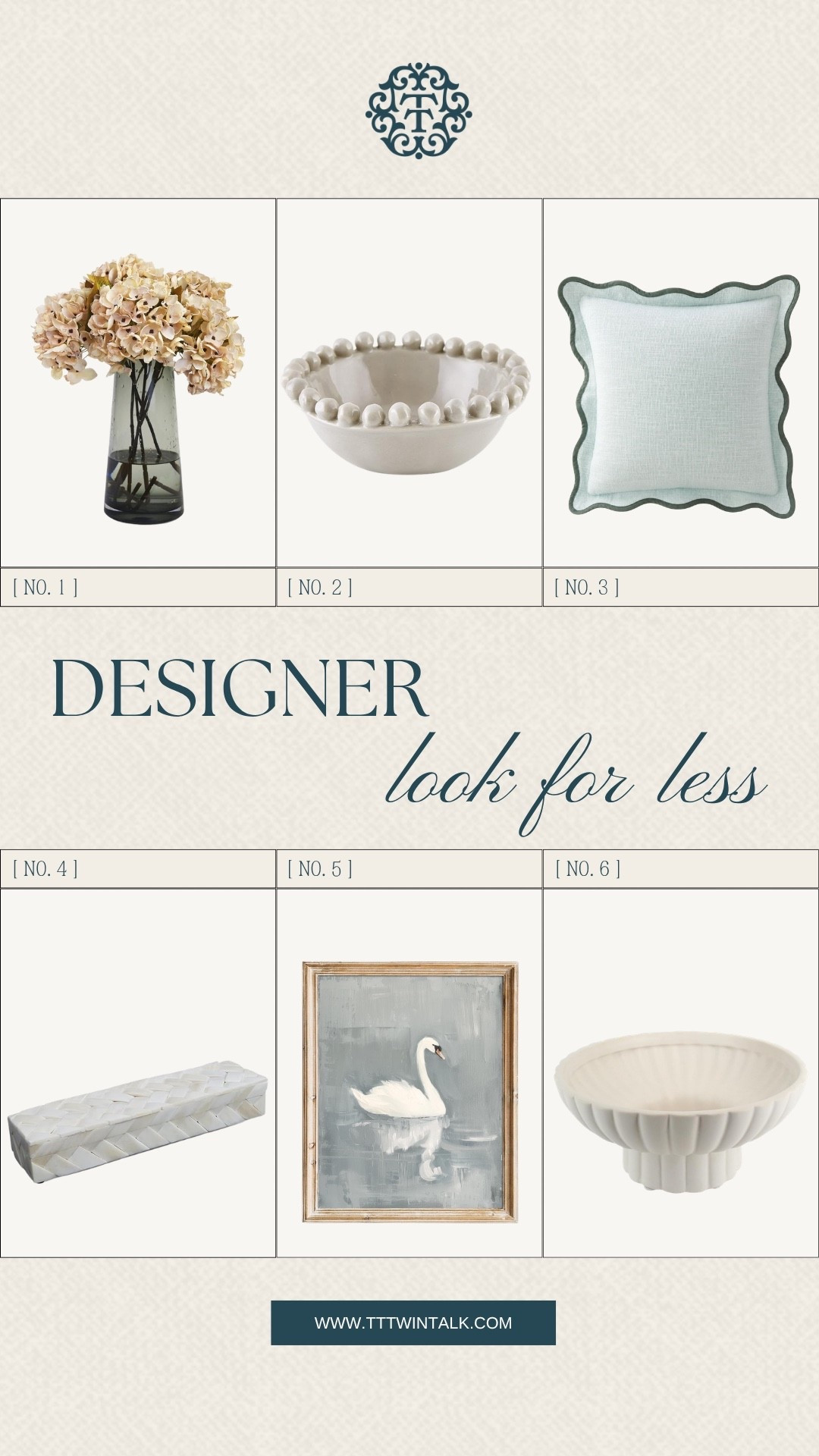 T+T, designer look for less! We love this mix of soft blue, creamy white, and pretty decorative details for a collected home look. The hydrangeas, pearl bowl, scalloped pillow, swan art, and footed bowl would be perfect for a console table, coffee table, or kitchen counter styling.

#LTKSeasonal #LTKOver40 #LTKHome