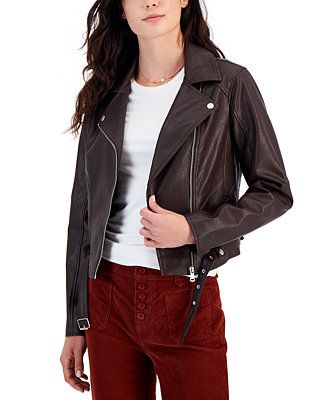 Juniors' Faux-Leather Long-Sleeve Moto Jacket, Created by Macy's | Macy's