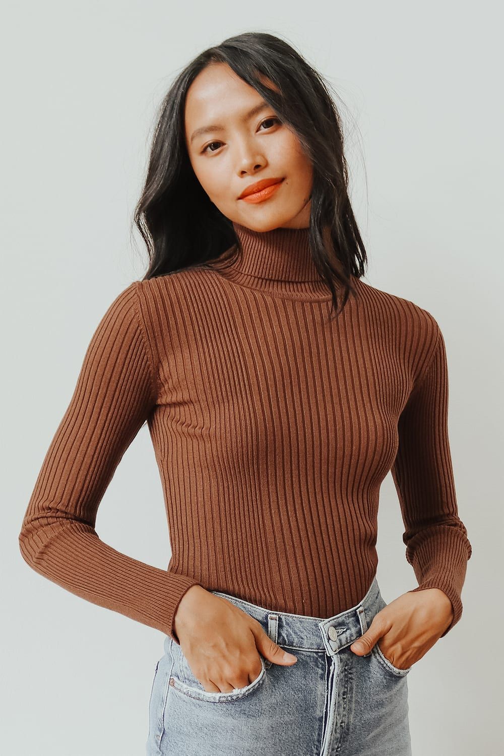 Chic Observations Brown Ribbed Turtleneck Sweater Top | Lulus (US)