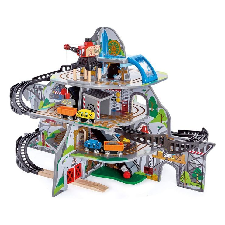 Hape Kids Wooden Railway Cargo Multi Level Train Station Mighty Mountain Mine Toy Play Set with W... | Target