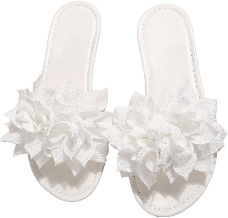GORGLITTER Women's Flower Sandals 3D Floral Open Toe Cute Flat Slippers Dressy Summer Beach Slide... | Amazon (US)