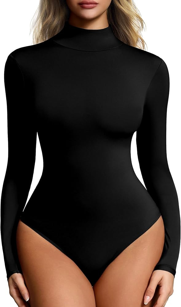 Women’s Mock Turtleneck Bodysuit Long Sleeve, Double lined Body suit Top Suitable for Going out | Amazon (US)