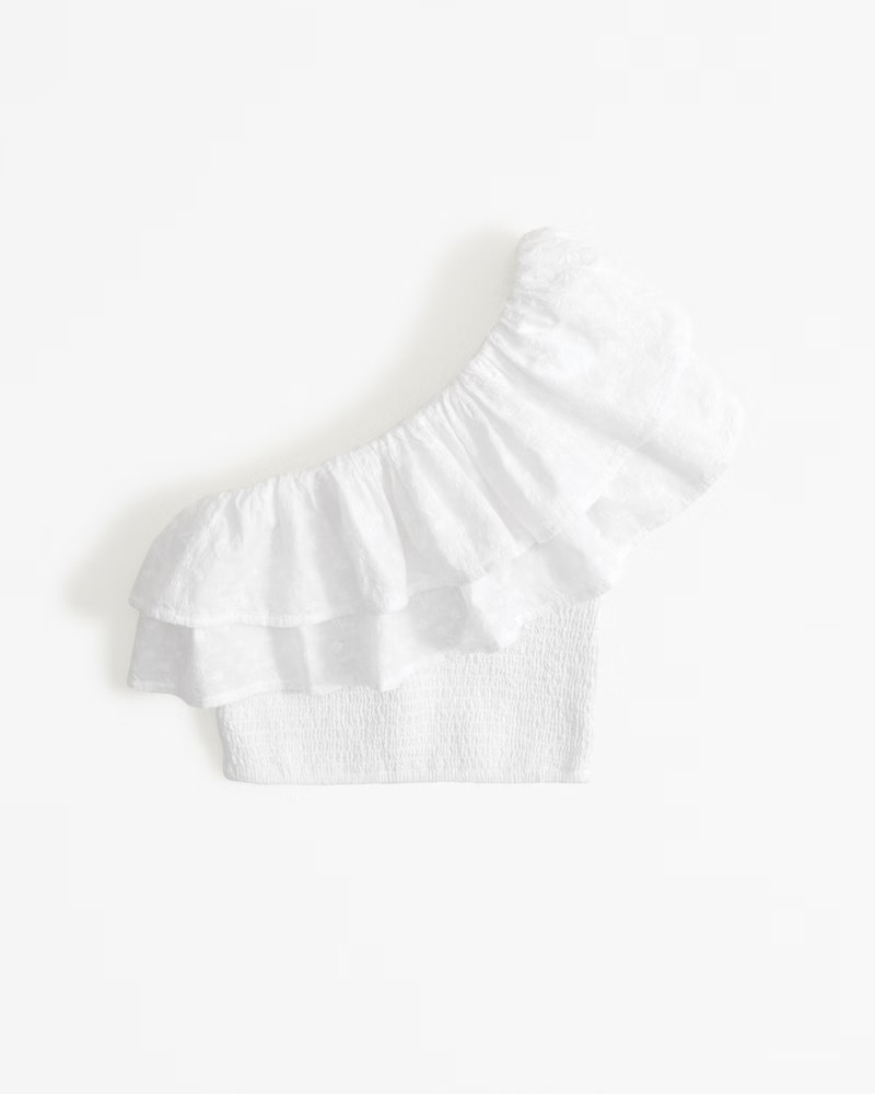 Asymmetrical One-Shoulder Ruffle Set Top | Abercrombie & Fitch (US)