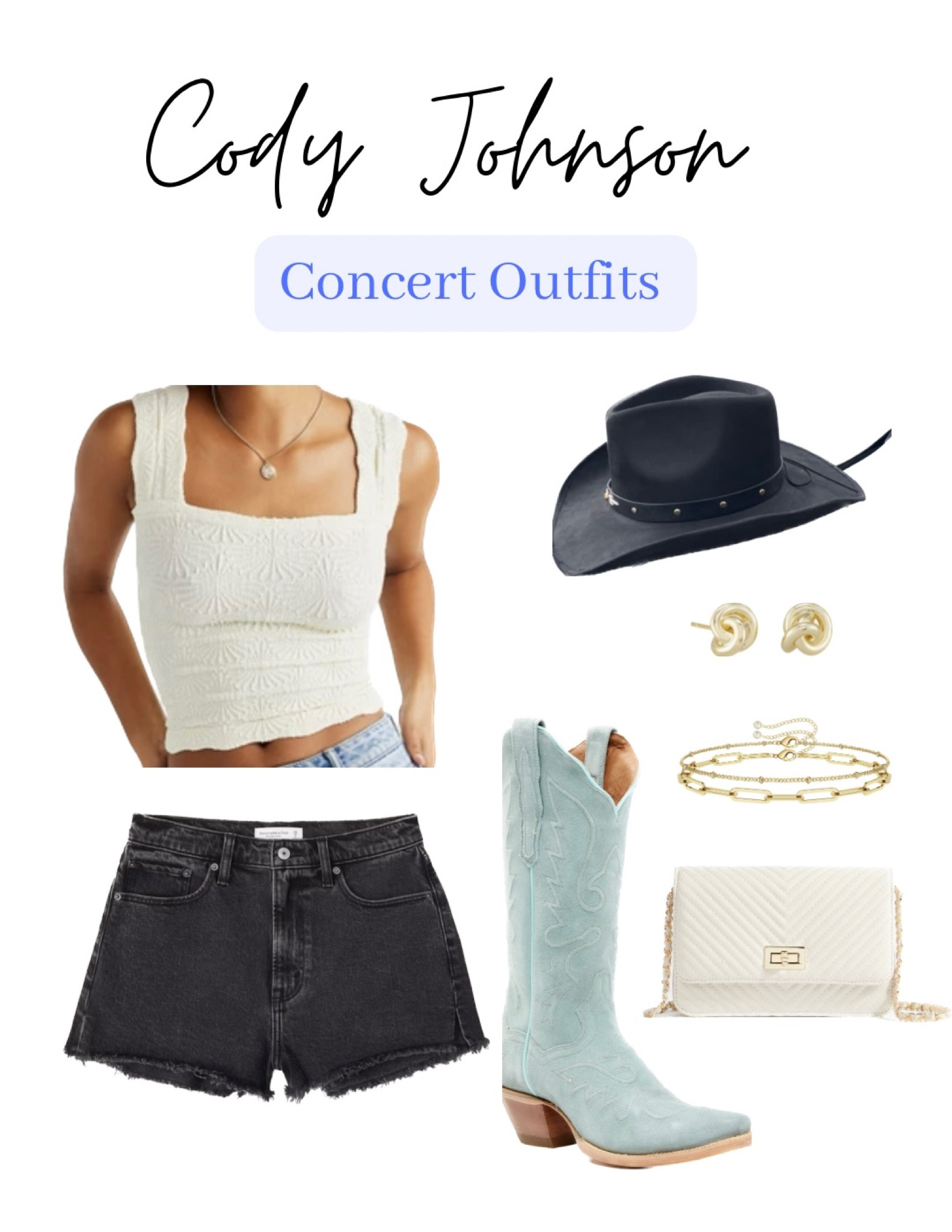 Boots are Country Outfitters Dan Post Women's Suede Western Boots-Snip Toe

Purse is Alter’d State latte purse

Bracelet is Amazon - Dainty Gold Bracelets for Women, 14K Gold Filled Adjustable Layered Bracelet

Country concert outfit inspo 
Cody Johnson 
Western core
Country outfits
Cowgirl boots

#LTKFestival #LTKstyletip #LTKSeasonal