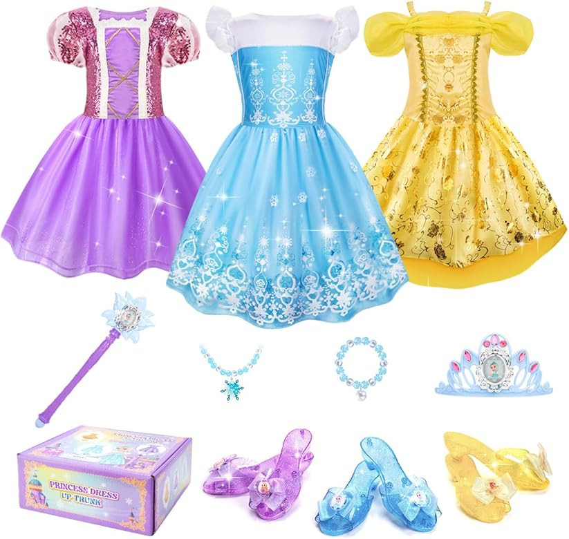 Meland Princess Dress Up for Girls 3-6, Dress Up Clothes for Girls with Princess Shoes Toy, Birth... | Amazon (US)
