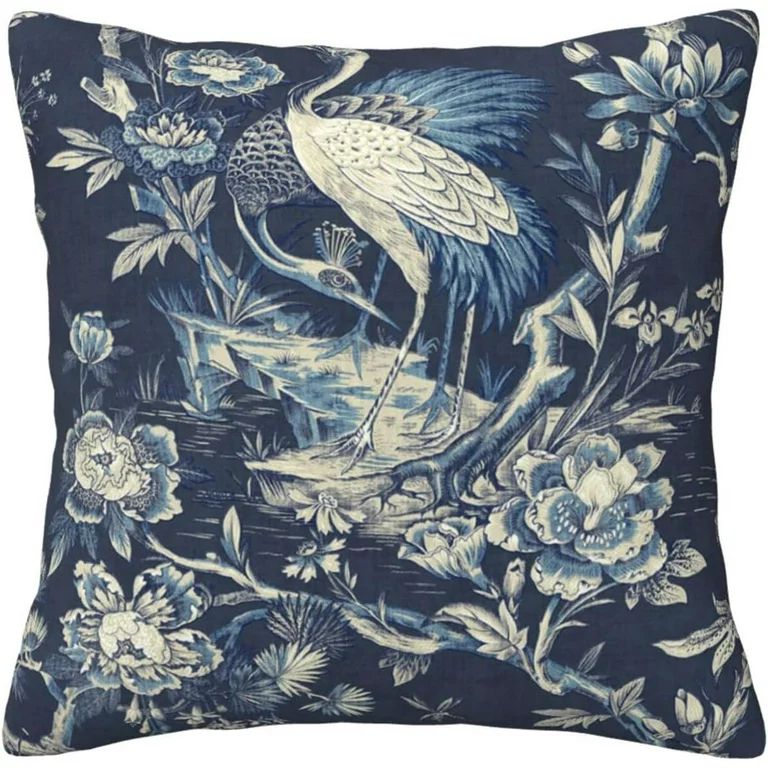 Chinoiserie Pillow Cover Cushion Cover Navy Blue Crane Florals Throw Pillow Covers 18x18 Inch Asi... | Walmart (US)