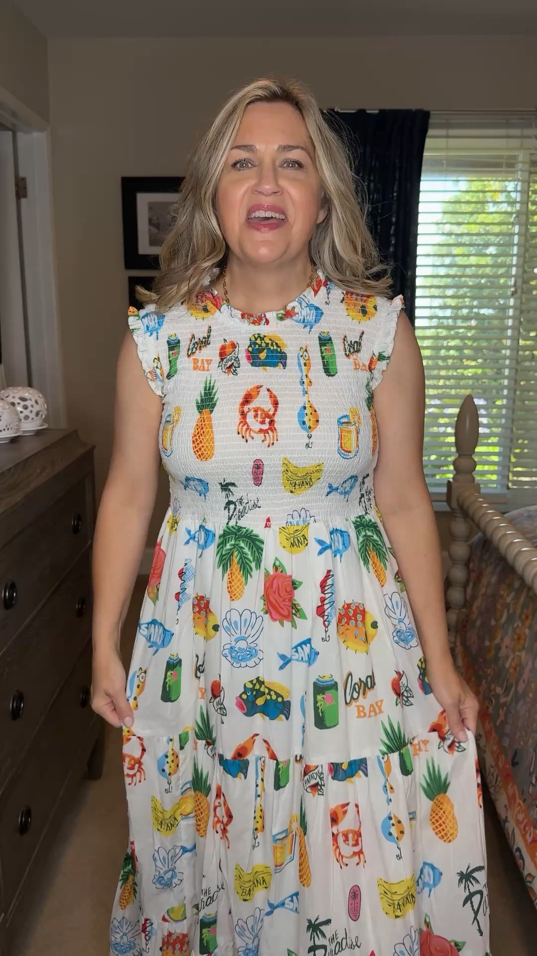 I’m absolutely loving this gorgeous dress. It is so fun and really fits the coastal vibe that I love. It does come￼ in other cute prints as well and is very flattering. The cardigan is a timeless, classic piece to have in your wardrobe. 
@Pearls & Camo ￼

#LTKgrwm #LTKootd #LTKOver40