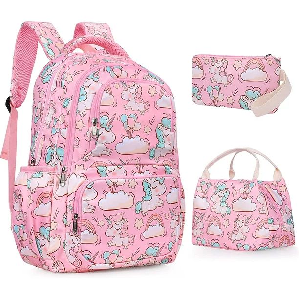 SKL School Unicorn Backpack for Girls, 3 in 1 Student Lightweight Travel Daypack with Lunch Box a... | Walmart (US)