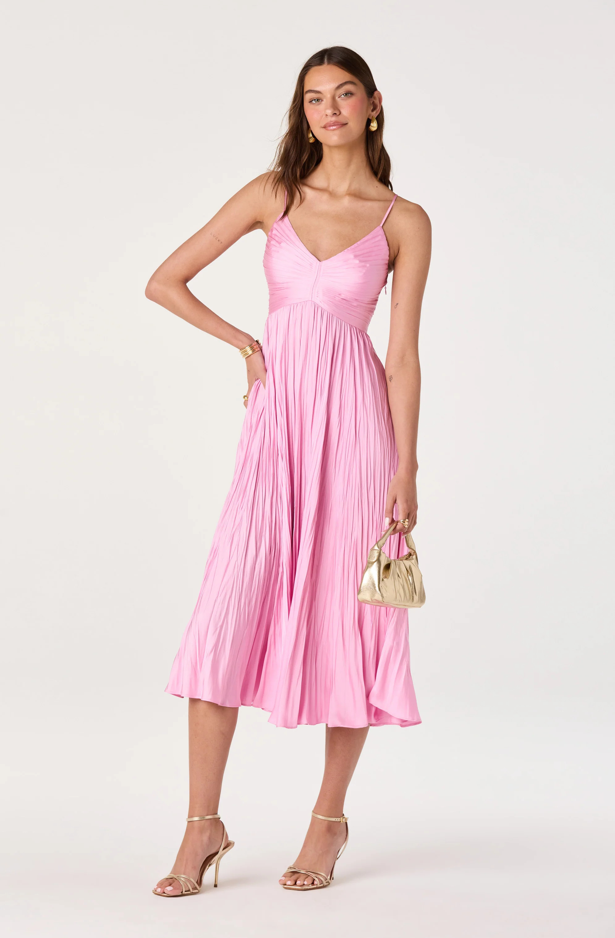 Maeve Pleated Midi Dress - Pink / XS | ASTR The Label (US)