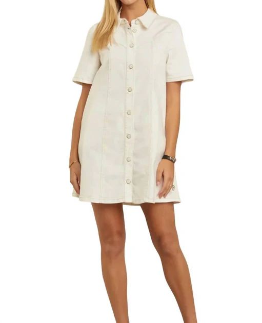 Denim Mini Dress In White | Shop Simon