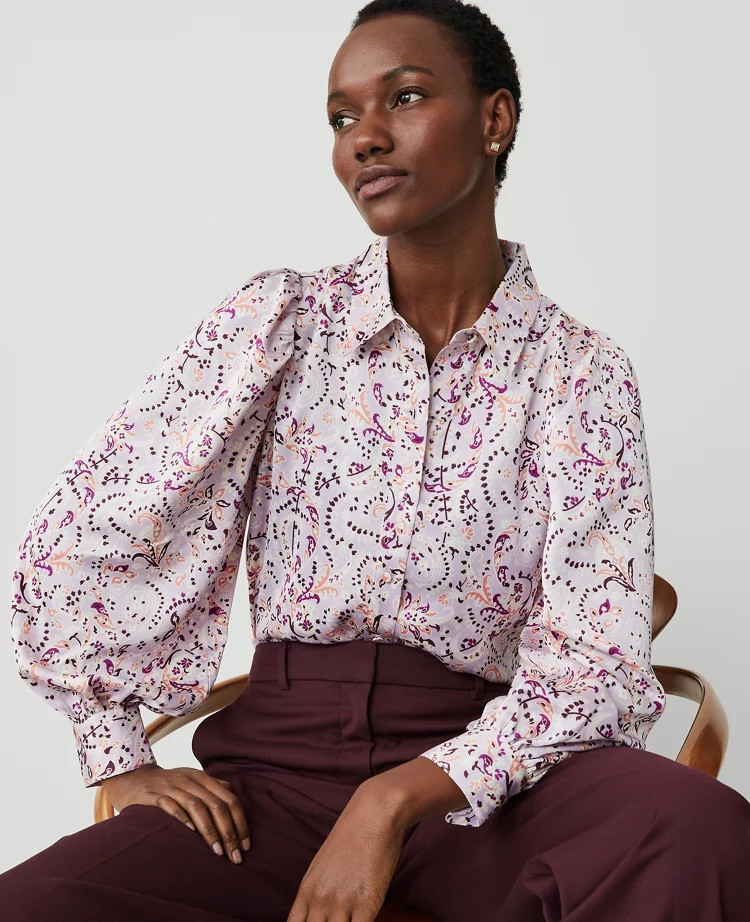 Paisley Collared Puff Sleeve Shirt | Ann Taylor
