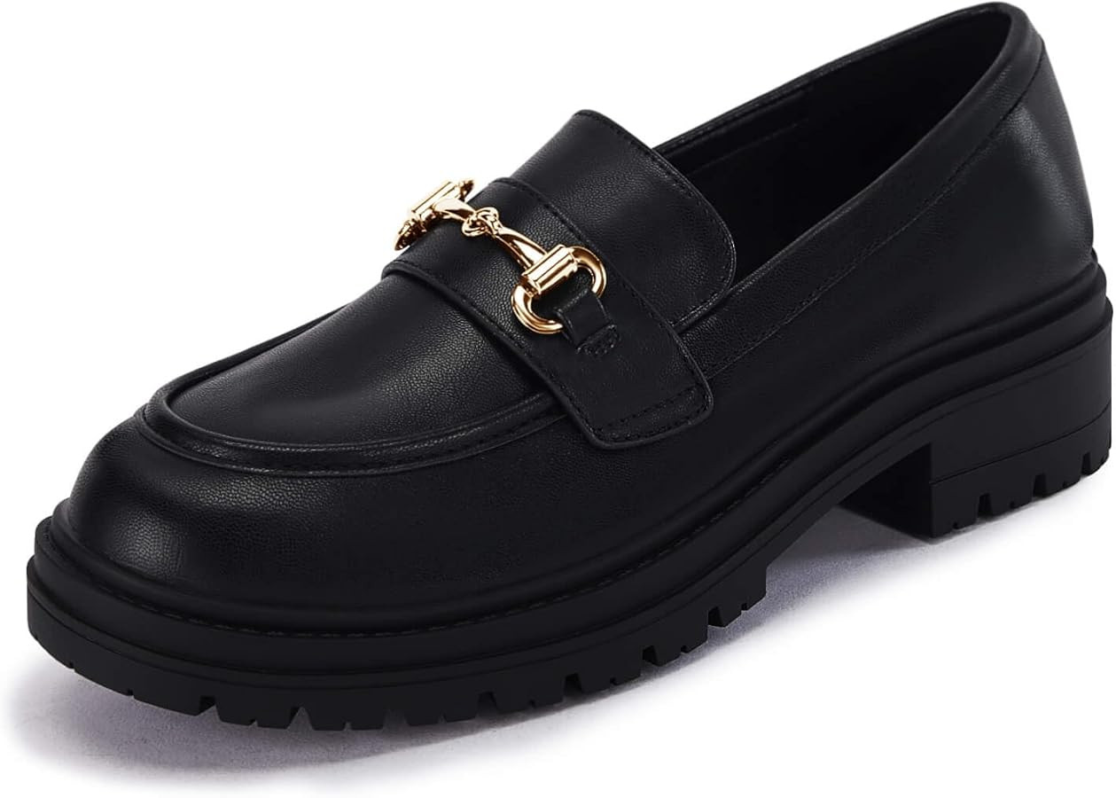 Coutgo Womens Chunky Platform Loafers Low Heel Flats Lug Sole Slip On Penny Loafers Office Work D... | Amazon (US)