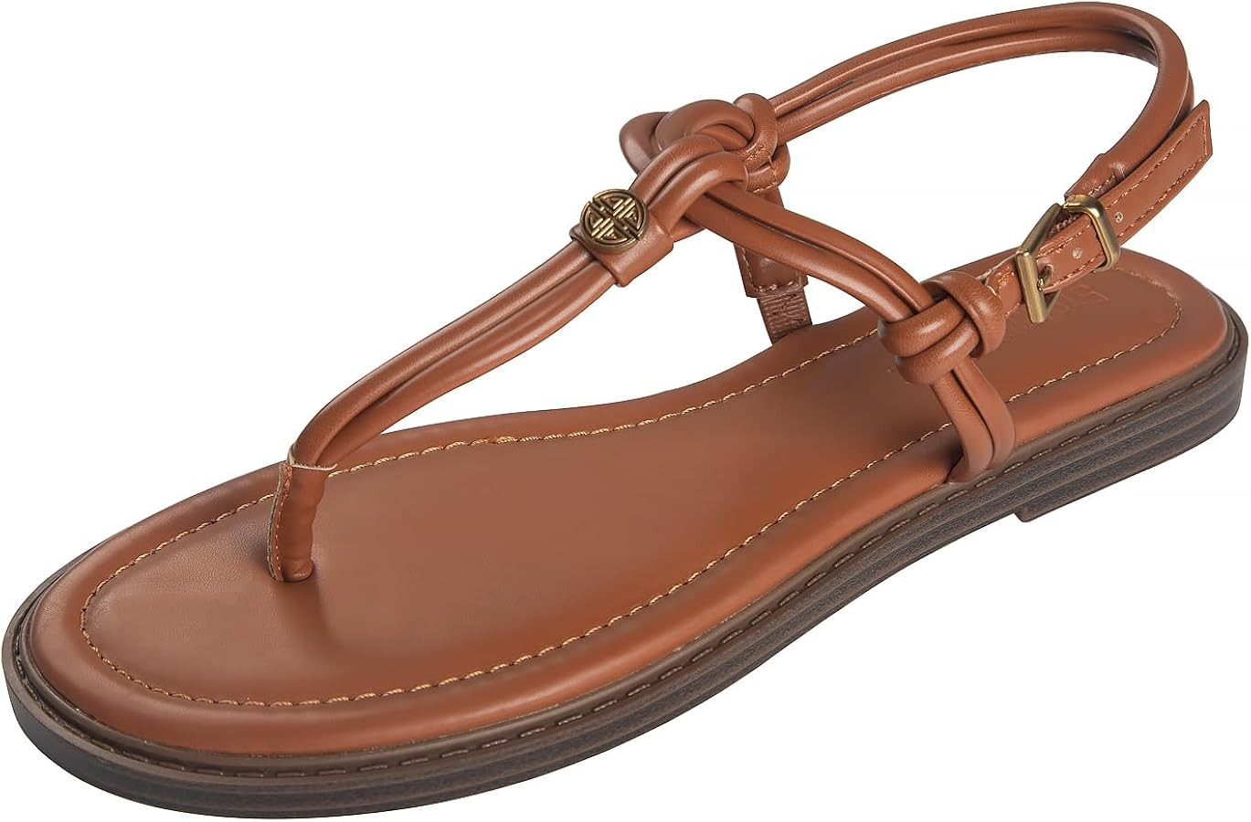 Stratuxx Kaze Women's T-Strap Flat Thongs Sandals Adjustable Ankle Buckle Open Toe Comfortable Dr... | Amazon (US)