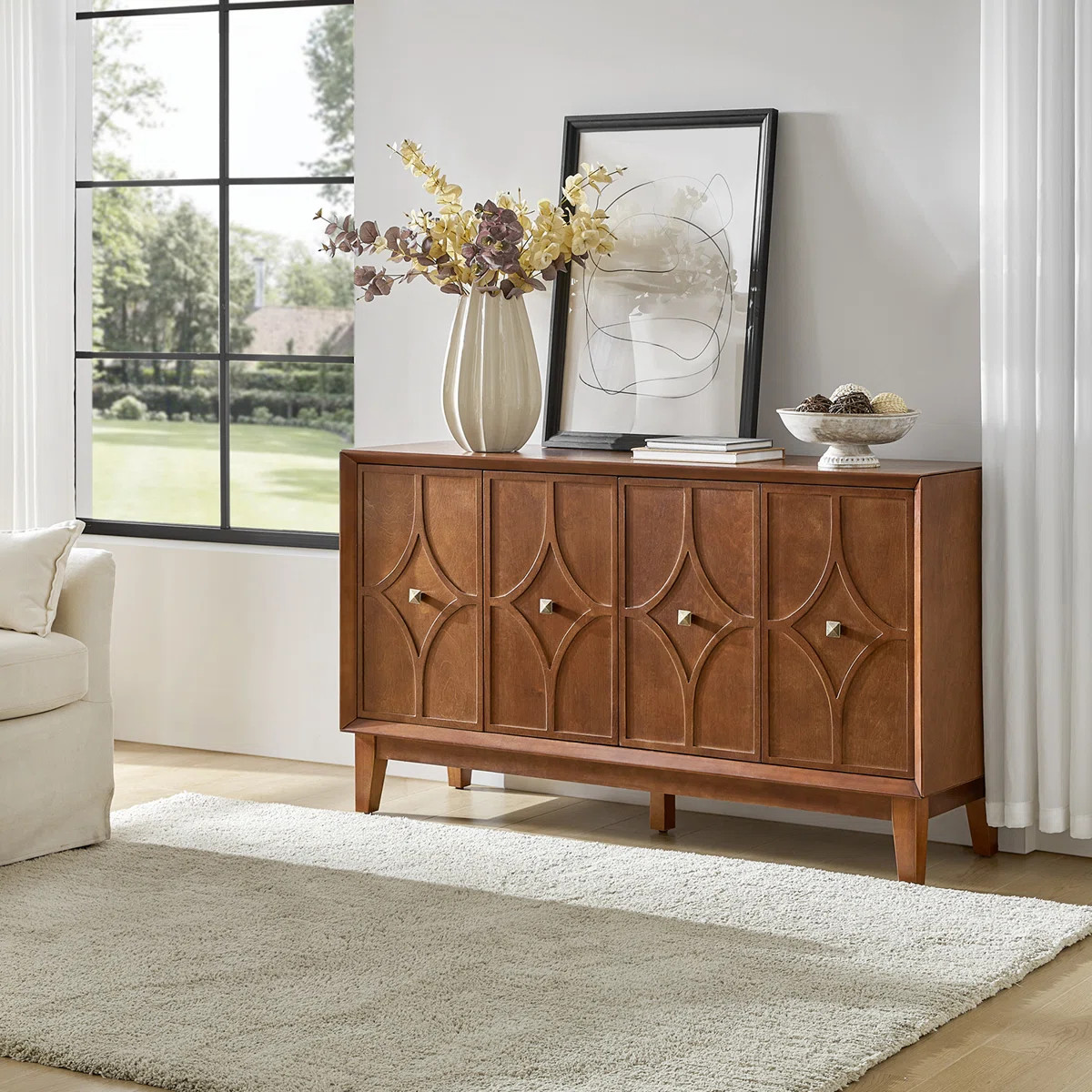 Brightbill 58"W Mid-Century Sideboard With Solid Wood Legs and Adjustable Shelves | Wayfair North America