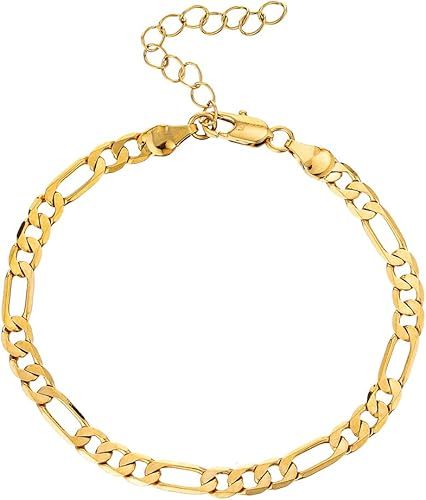 kelistom 18k Gold Plated 5mm Figaro Link Chain Bracelet for Men Women with Extension | Amazon (US)