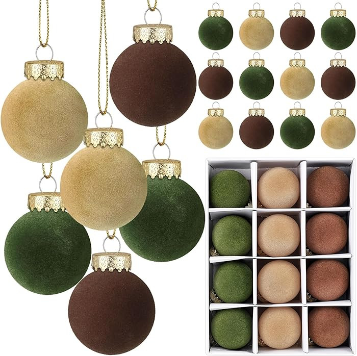 12 Pcs Velvet Christmas Balls Flocked Christmas Tree Hanging Ornaments Shatterproof Plastic Hangi... | Amazon (US)
