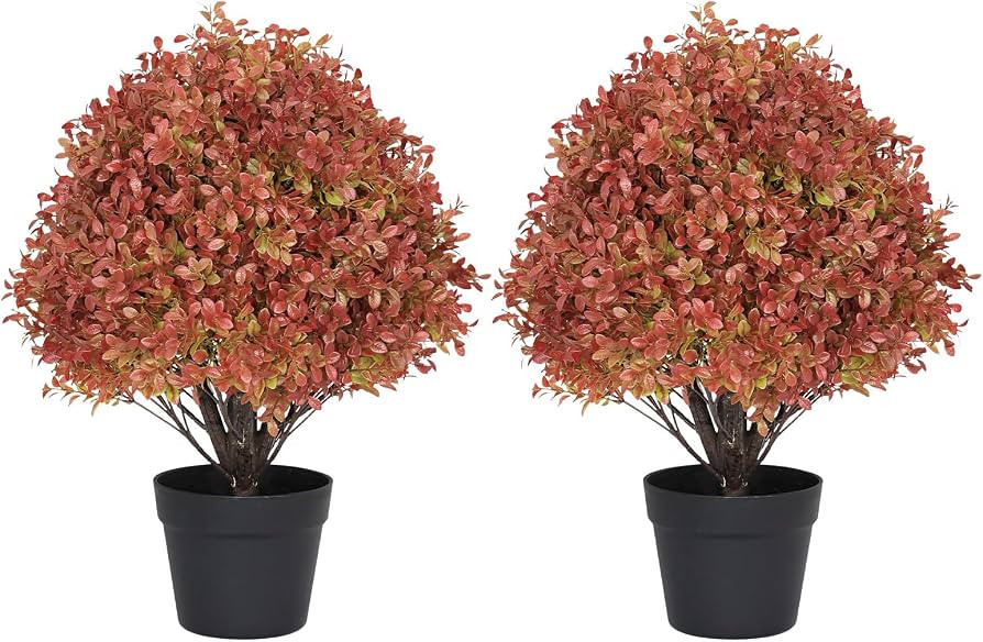 24" Artificial Boxwood Ball Plants Outdoor, Fall Topiary Trees | Amazon (US)