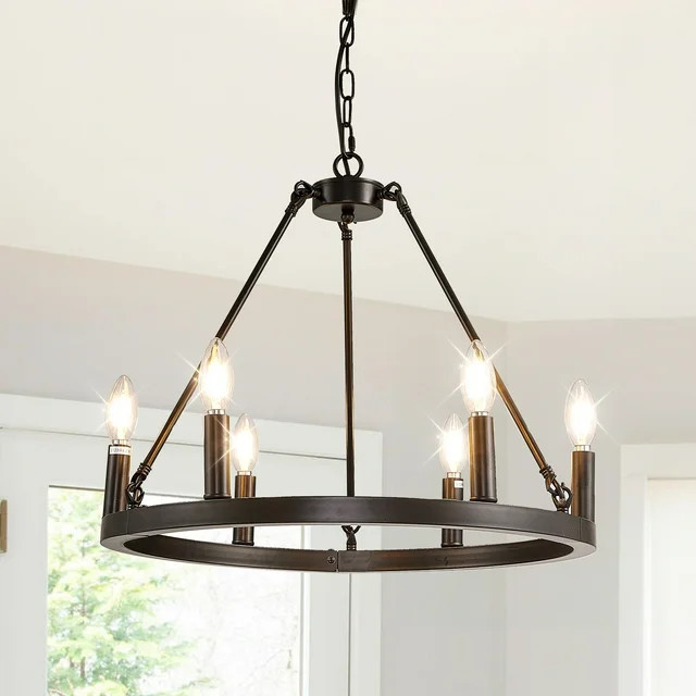 bokifol 20.65" Black Chandelier for Dining Room,6-Light Wagon Wheel Chandelier with Adjustable He... | Walmart (US)