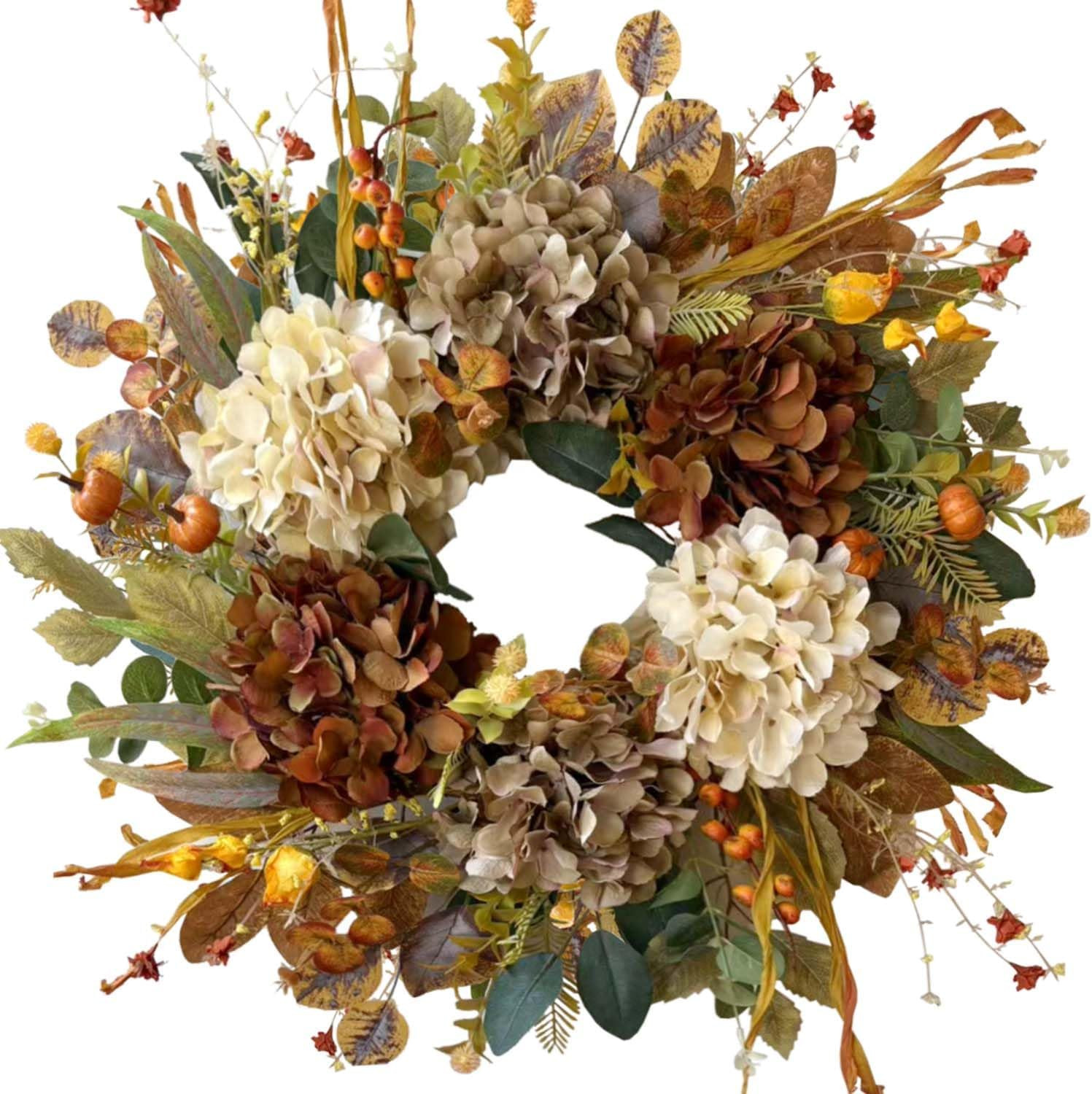 WANNA-CUL 24 Inch Fall Wreaths for Front Door with Hydrangea,Mini Pumpkins | Amazon (US)