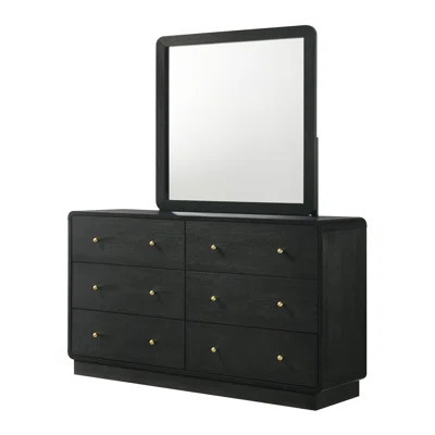 6-Drawer Dresser And Mirror Black | Wayfair North America