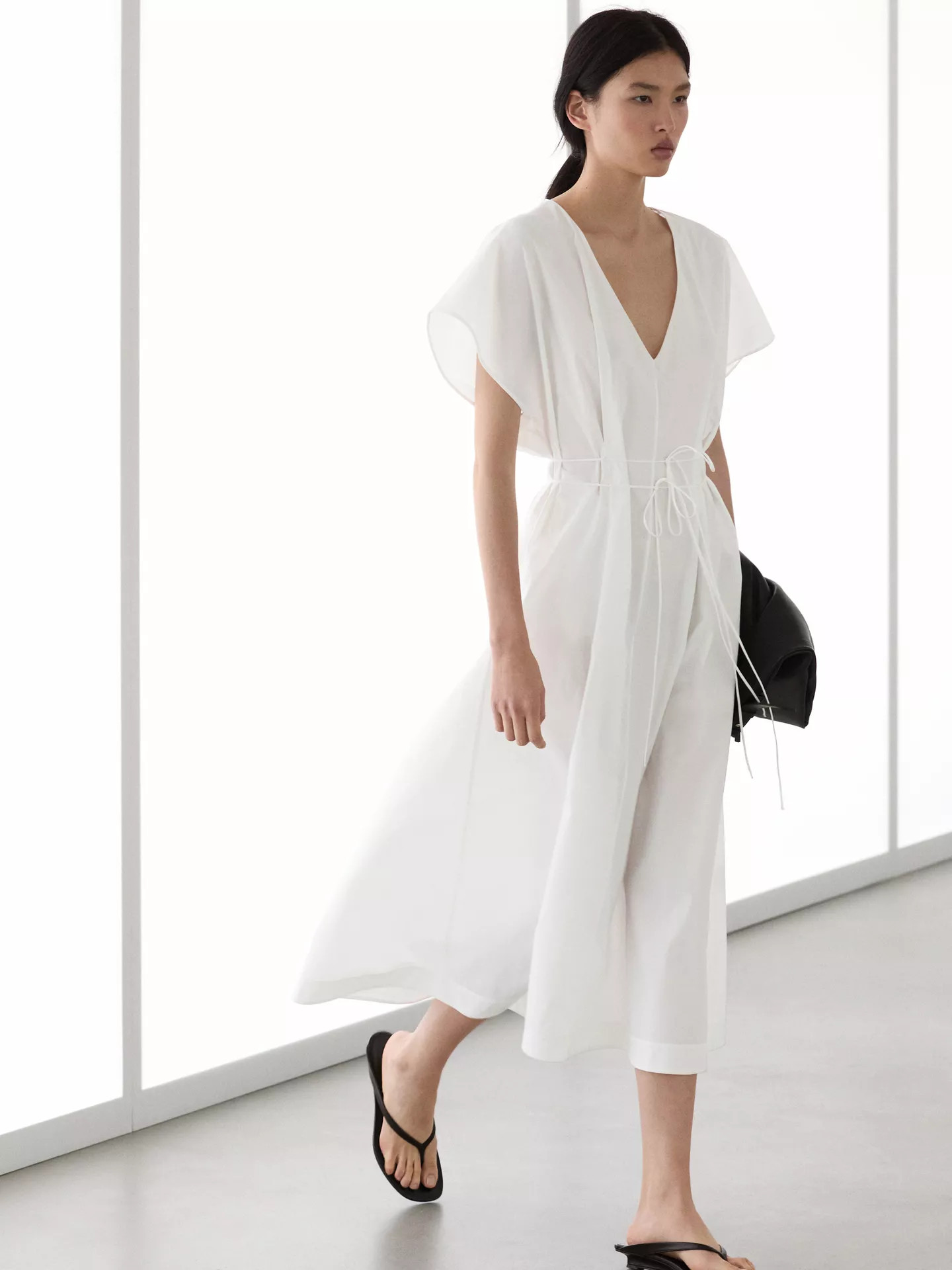 Poplin flounce midi dress | Massimo Dutti UK