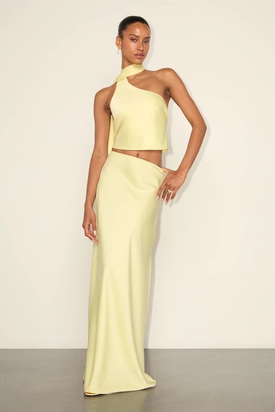 Marabella Light Yellow Satin High-Rise Maxi Skirt | Lulus