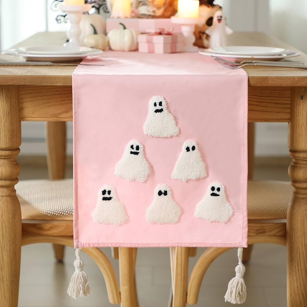 Breling Halloween Ghost Table Runner Jacquard Cute Ghost Halloween Dinner Table Runner Fall 3D Em... | Amazon (US)