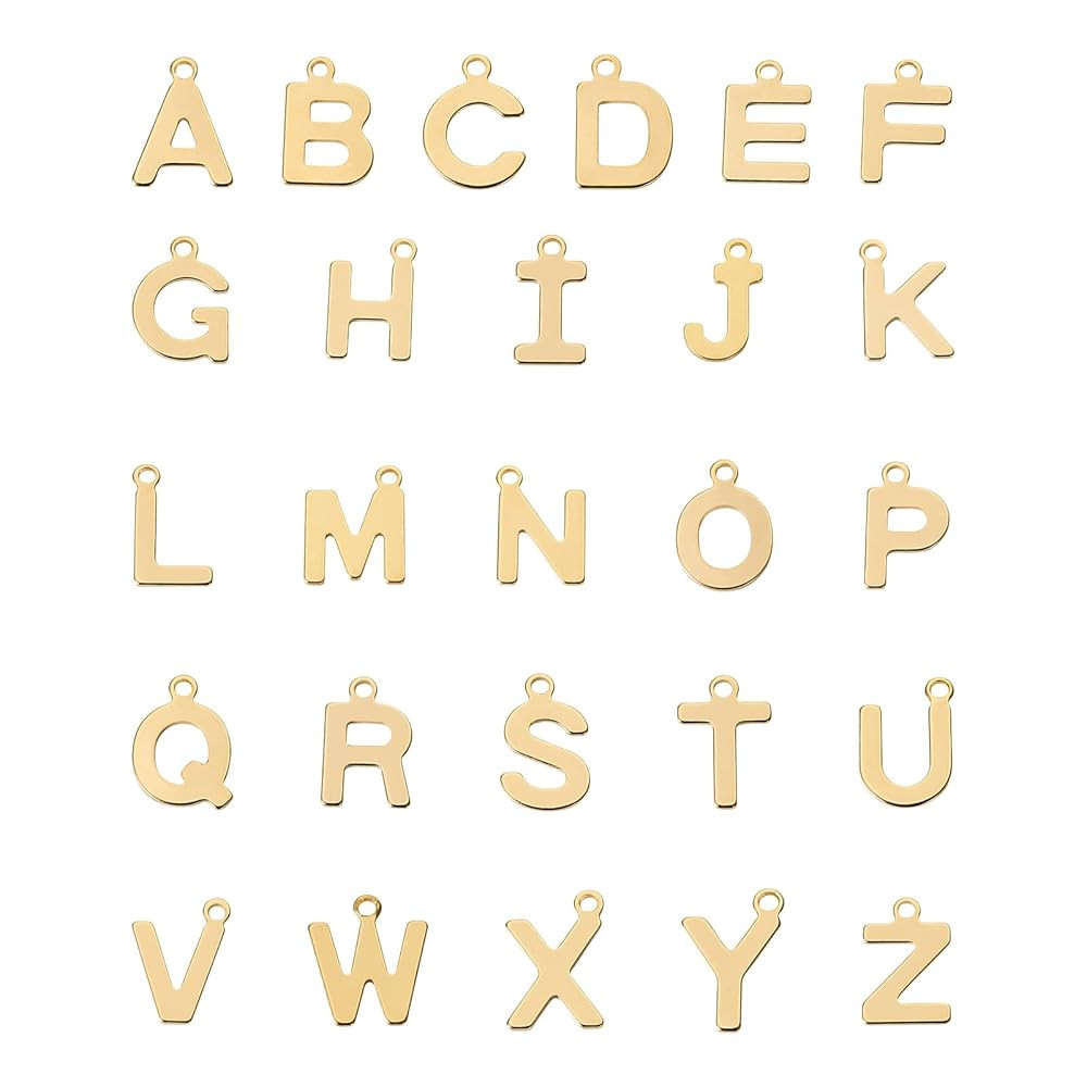 Cheriswelry 52Pcs 201 Stainless Steel Letter Charms 18K Gold Plated Alphabet Pendants Initial A~Z... | Amazon (US)
