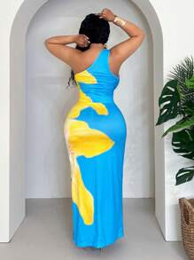 Veslaya Plus Size Slim Fit Long Casual Shoulder Print Vacation Dress, Spring/Summer | SHEIN