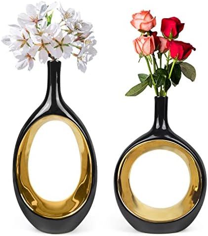 Amazon.com: Hollow Ceramic Vases Set, Nordic Minimalism Modern Circle Vase for Living Room Decor,... | Amazon (US)