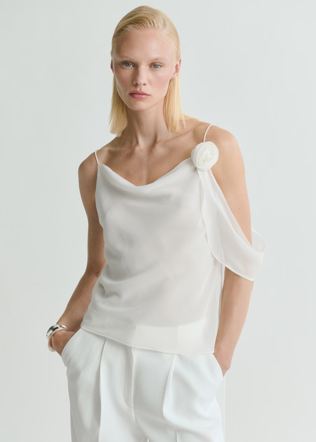Draped top with flower detail - Women | MANGO United Kingdom | MANGO (UK)