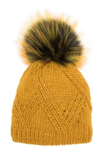 Cable Knit Faux Fur Pompom Beanie | Nordstrom Rack