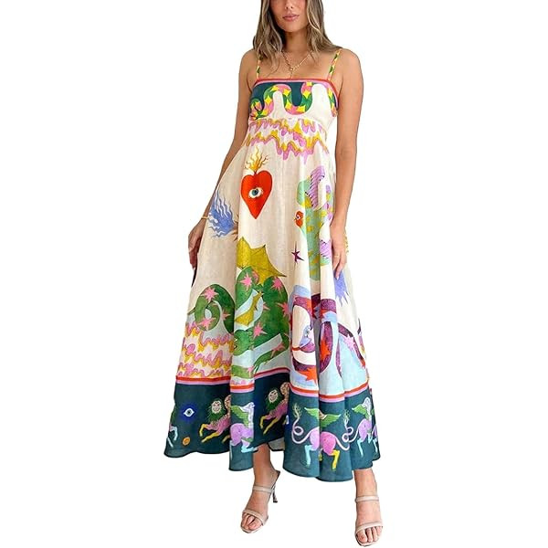 Womens Floral Maxi Bodycon Dress 2024 Boho Flowy Going Out Slip Dress Y2k Graffiti Spaghetti Stra... | Amazon (US)