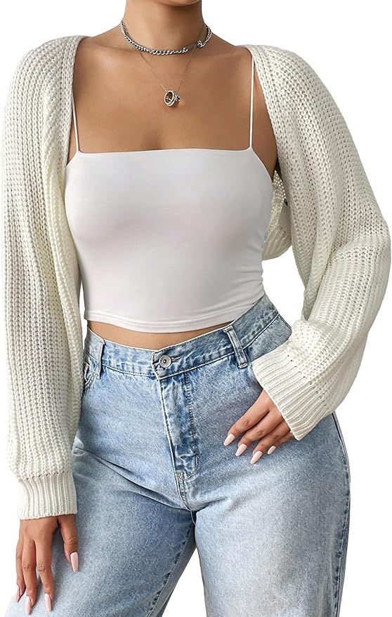 GORGLITTER Women's Long Sleeve Bolero Shrug Crop Cardigan Open Front Drop Shoulder Knit Sweater | Amazon (US)
