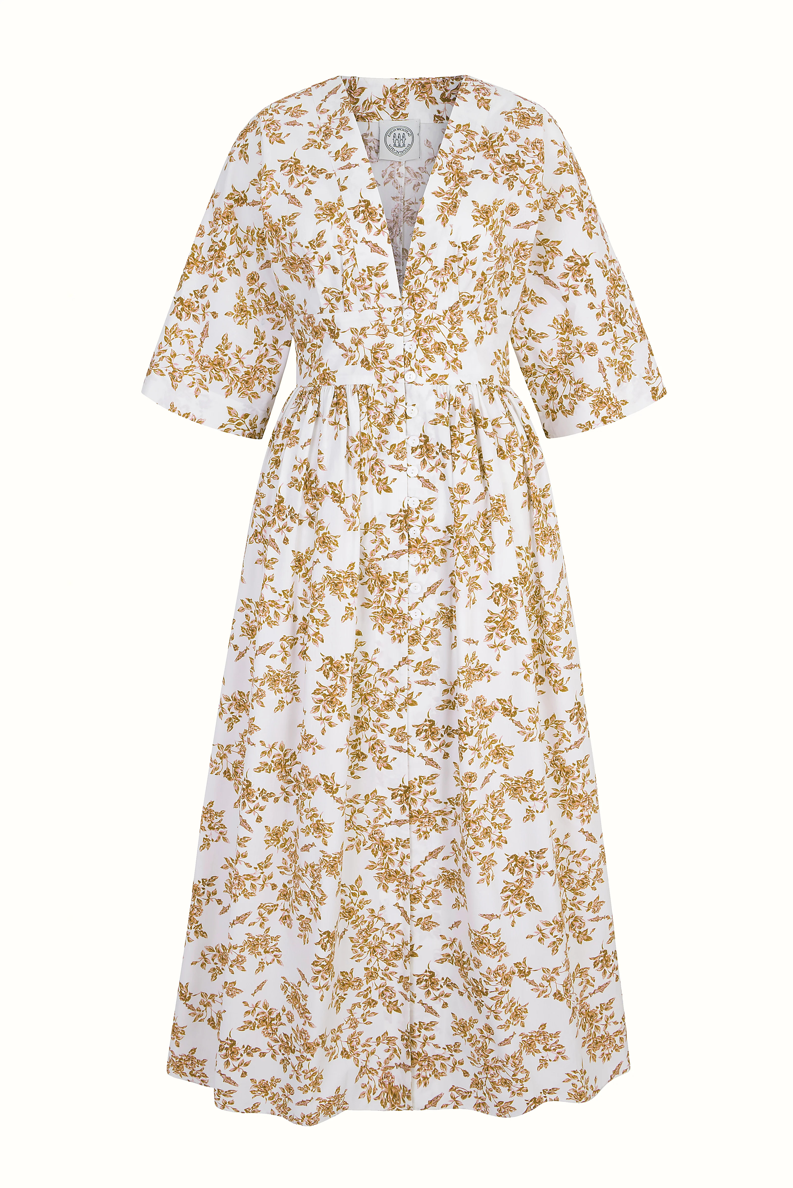 Emilia Wickstead X Passalacqua Elowen Kaftan In Mustard Rose Print Cotton | Emilia Wickstead