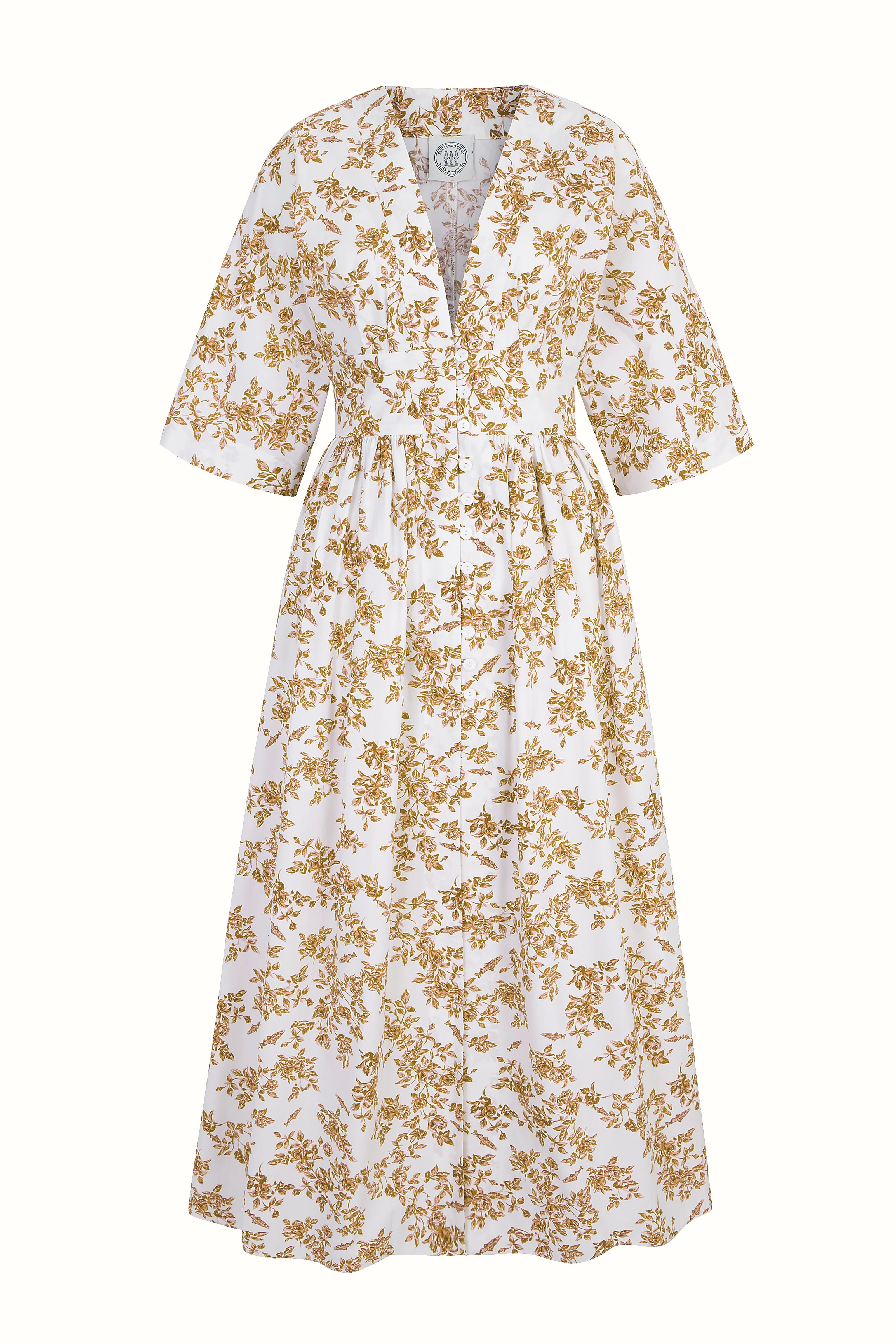 Emilia Wickstead X Passalacqua Elowen Kaftan In Mustard Rose Print Cotton | Emilia Wickstead