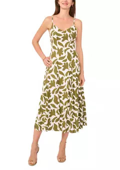 MSK Women's V-Neck Printed A-Line Midi Dress | Belk