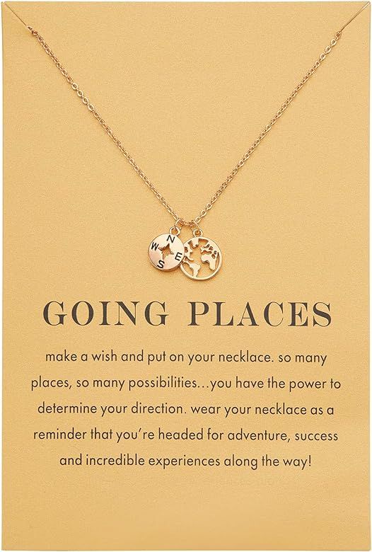 Zealmer Dainty 18K Gold Plated Compass World Map Pendant Necklace Graduation Gift for Friends | Amazon (US)
