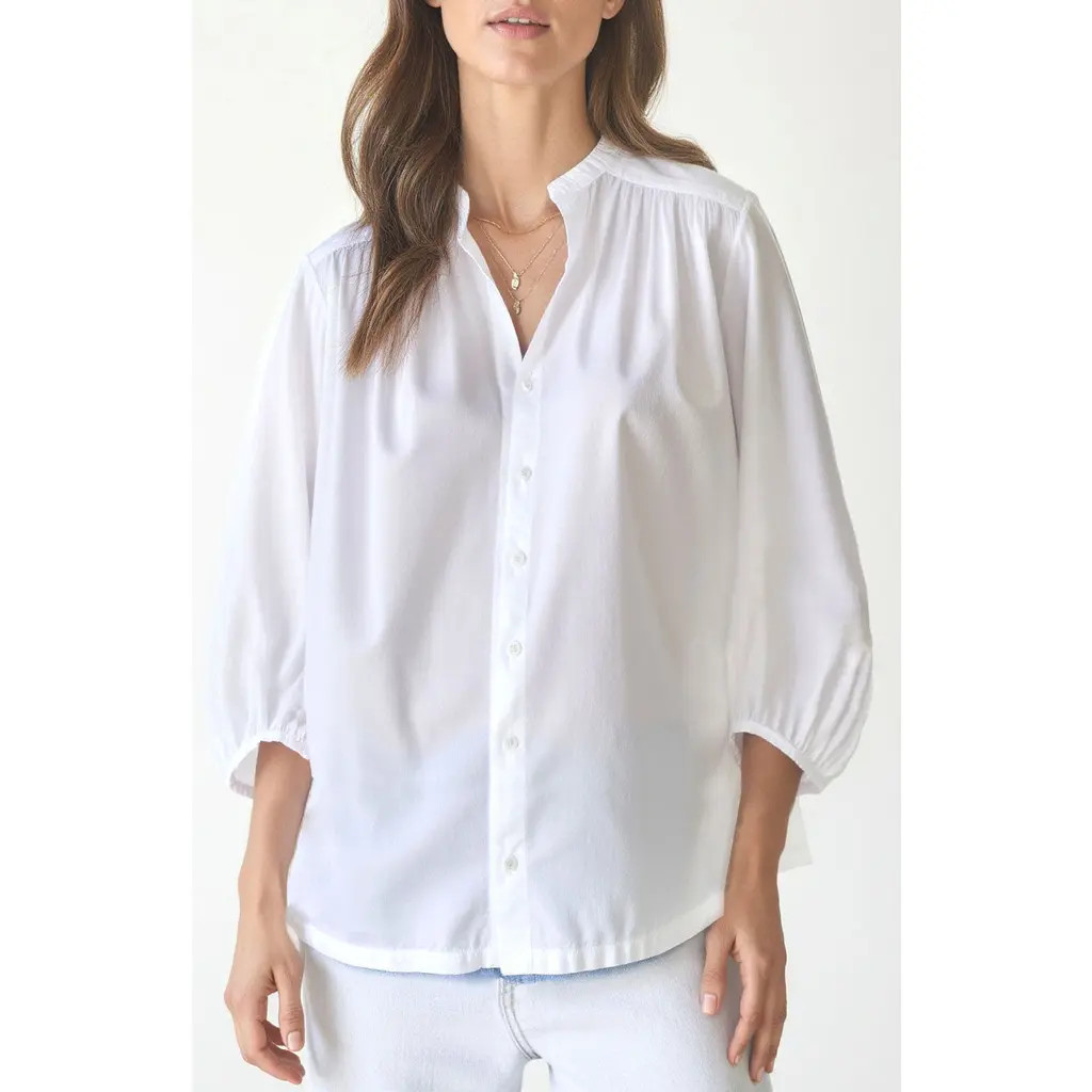 ocean+main Cotton Poplin Peasant Top in White at Nordstrom, Size 1X | Nordstrom
