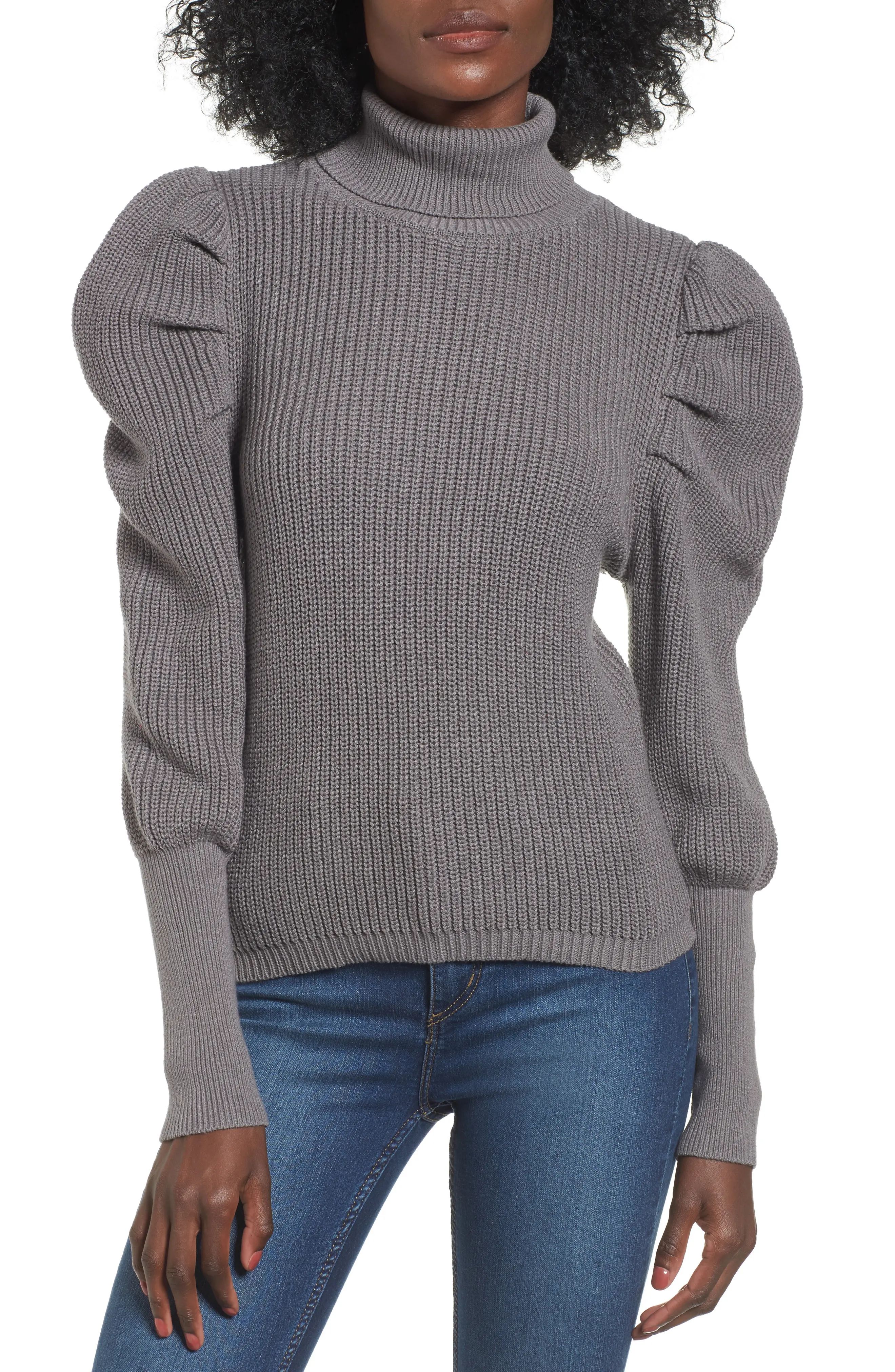 Leith Puff Sleeve Turtleneck Sweater | Nordstrom