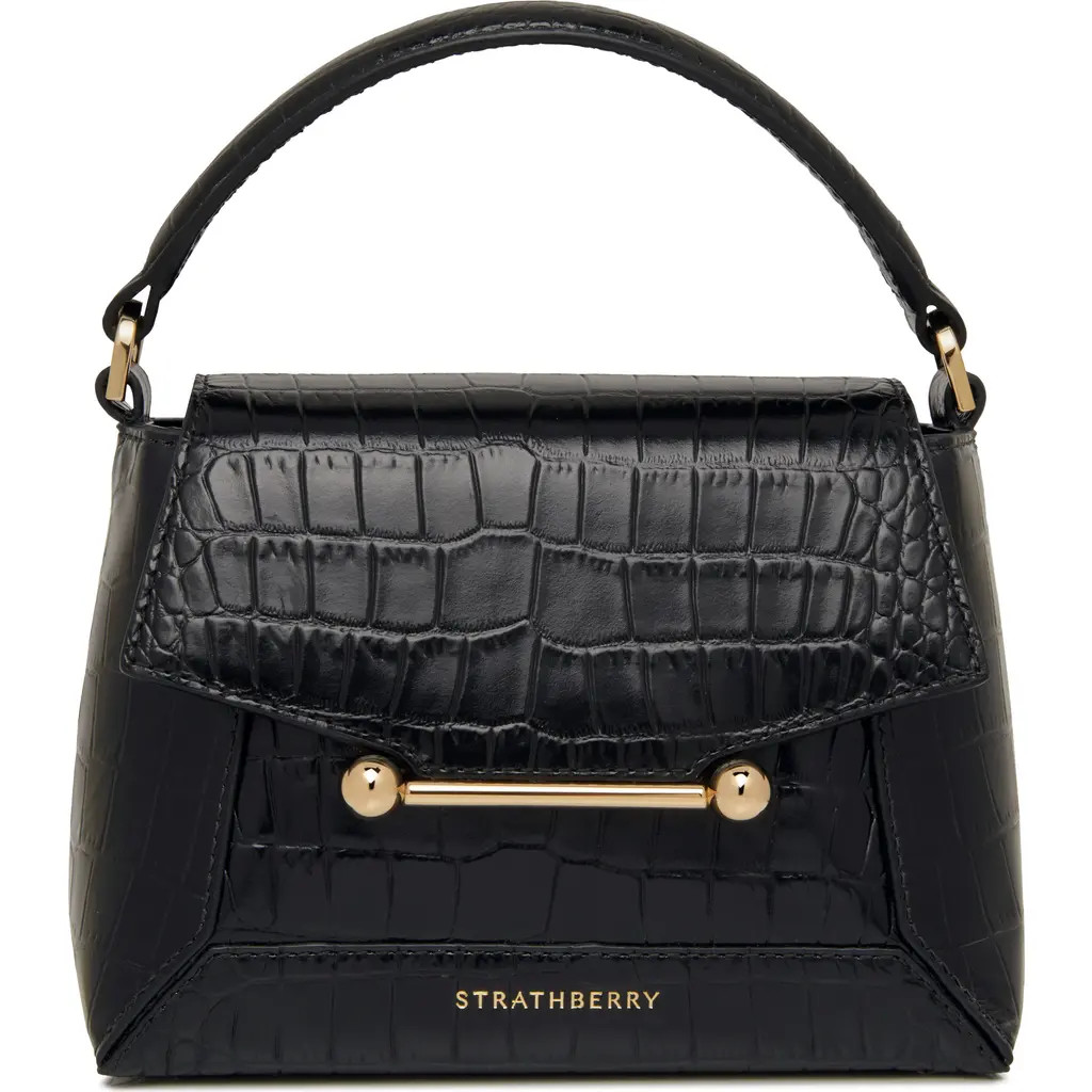 Strathberry Nano Mosaic Croc Embossed Leather Top Handle Bag in Black at Nordstrom | Nordstrom