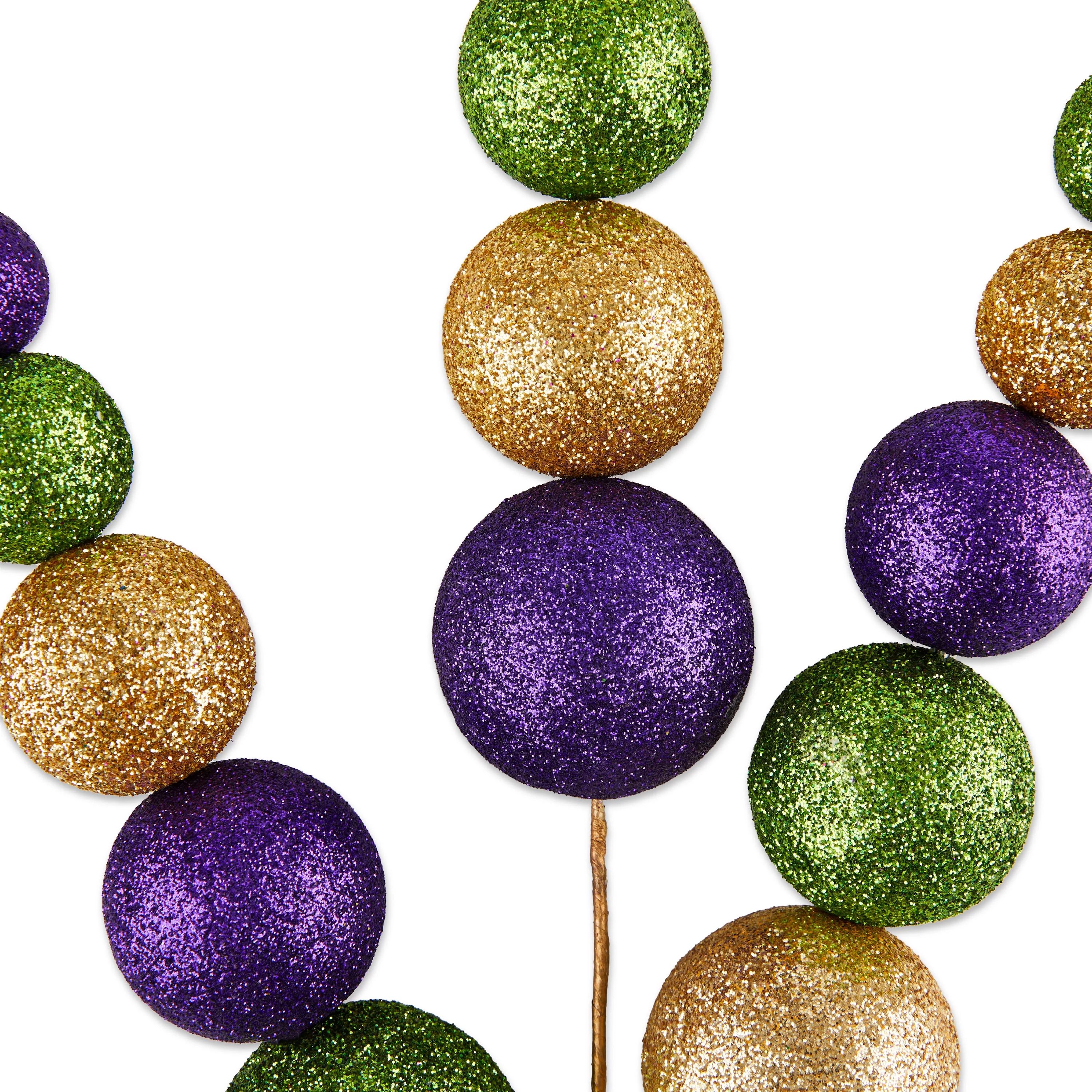 Way To Celebrate Mardi Gras Glitter Ball Ornament Picks, 2 Count | Walmart (US)