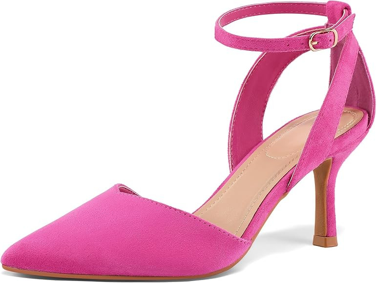 mysoft Women's Pumps Shoes Pointed Toe Kitten Low Heels Stiletto Ankle Strap Closed Toe Wedding P... | Amazon (US)