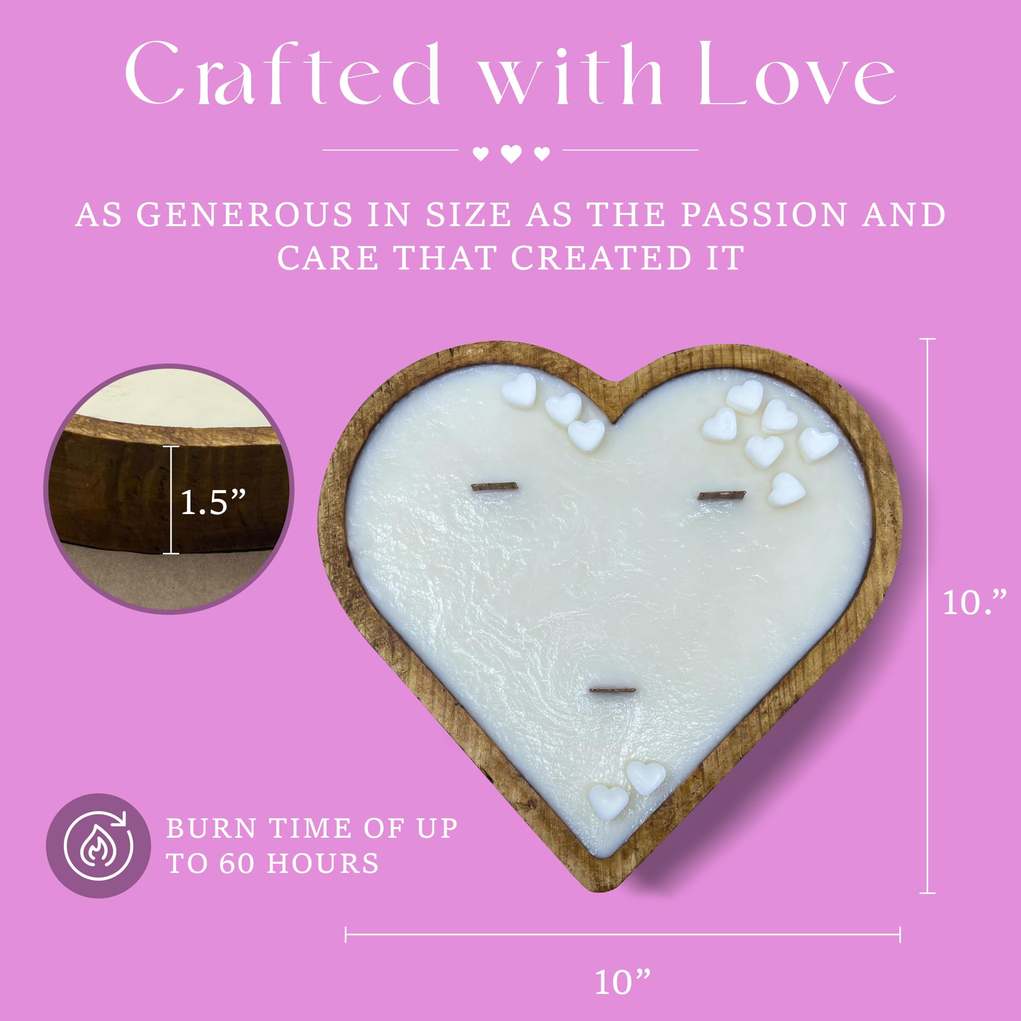 Heart Candle - 3 Wick Heart Shaped Candle, 10x10x1.5 Wooden Candle with Soy Wax in Conversation H... | Amazon (US)