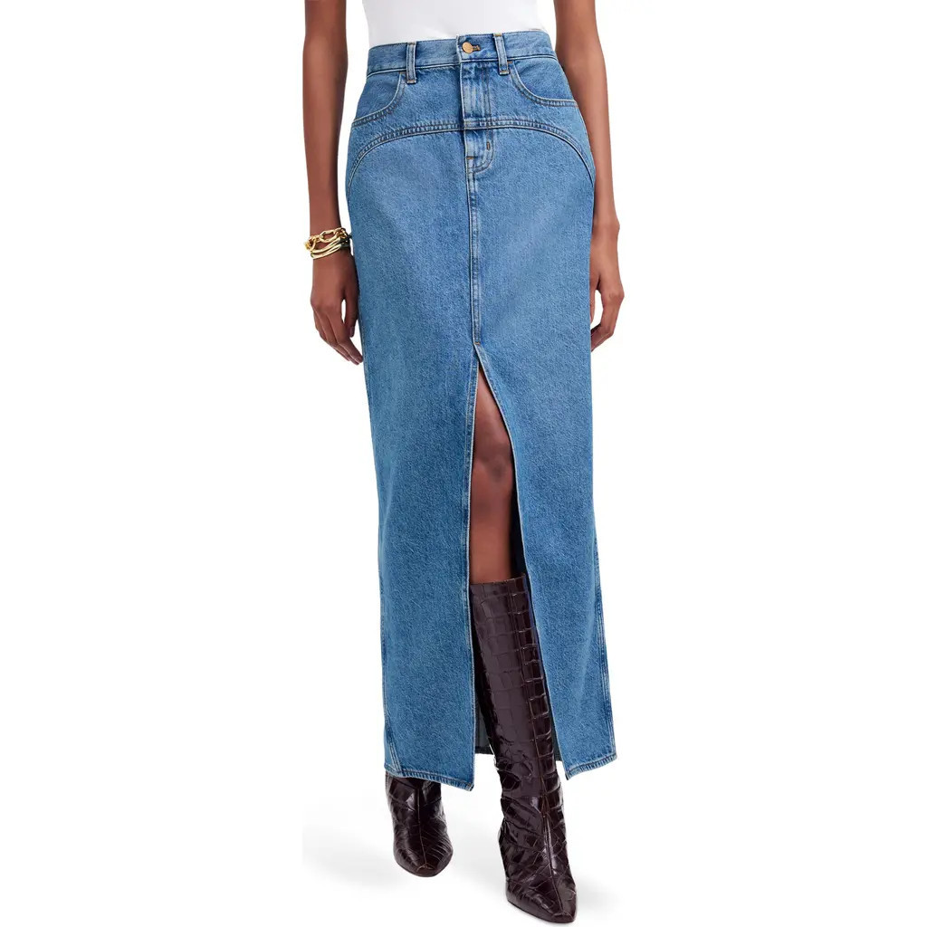 Madewell Western Denim Maxi Skirt in Pomaria Wash at Nordstrom, Size 28 | Nordstrom